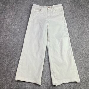 Loft Jeans Women's 24 Cream Wide Leg Crop Mid-Rise Frayed Hem Summer